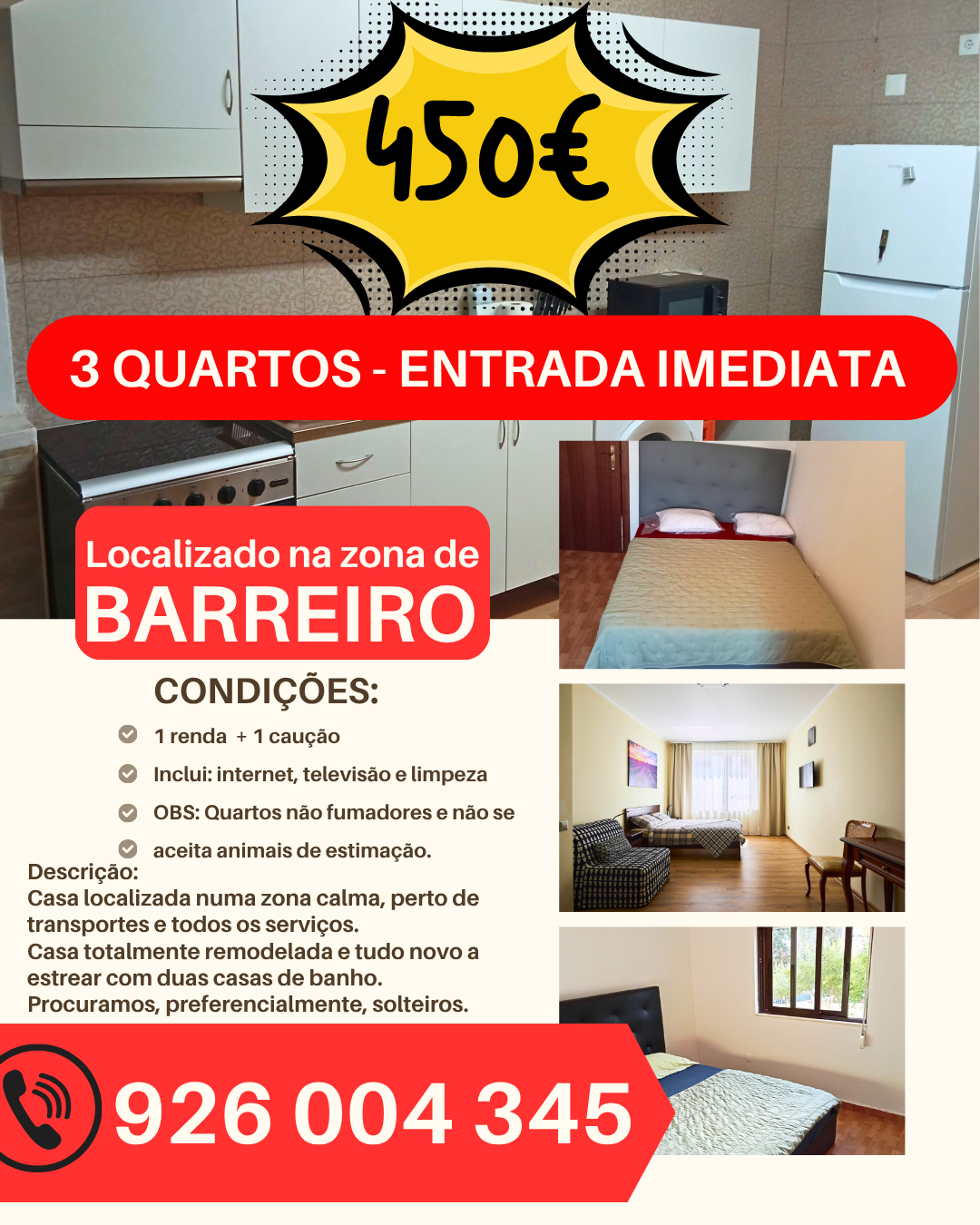 Anúncio Alugo 3 quartos no Barreiro